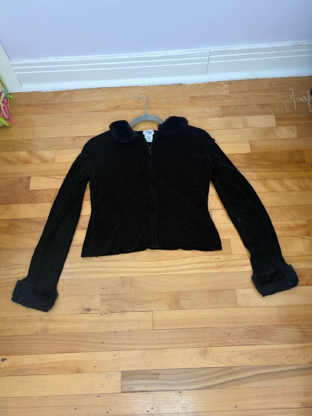 TOGO Girls Black Faux Fur Zip Jacket